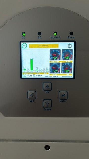 Close-up of Sunsynk hybrid system display panel